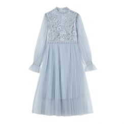 Temperament Gentle Hook Lace Stitching Mesh Women Dress